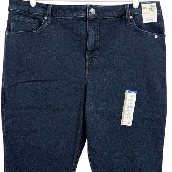 Terra & Sky Womens Straight Leg Stretch Dark Wash Blue Denim Jeans Size 18WP NWT - Picture 3 of 10